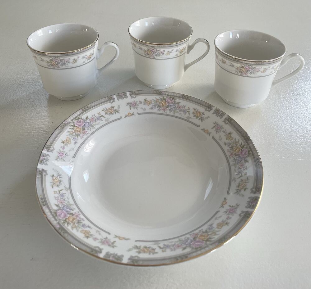 Set of 4 VTG Farberware Southampton 223A Fine China Salad Plate/Bowl 3 Tea Cups